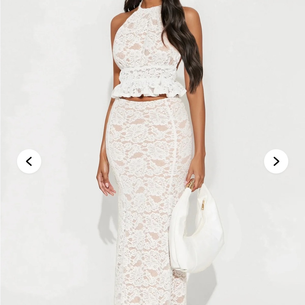 White Lace Skirt Set